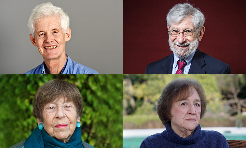 Top row (left to right): Stephen Cook, PhD ’66, mathematics, Albert Fishlow, PhD ’63, economics; bottom row (left to right): Margaret Kivelson ’50, PhD ’57, physics, Helen Vendler, PhD ’60, English and American literature
